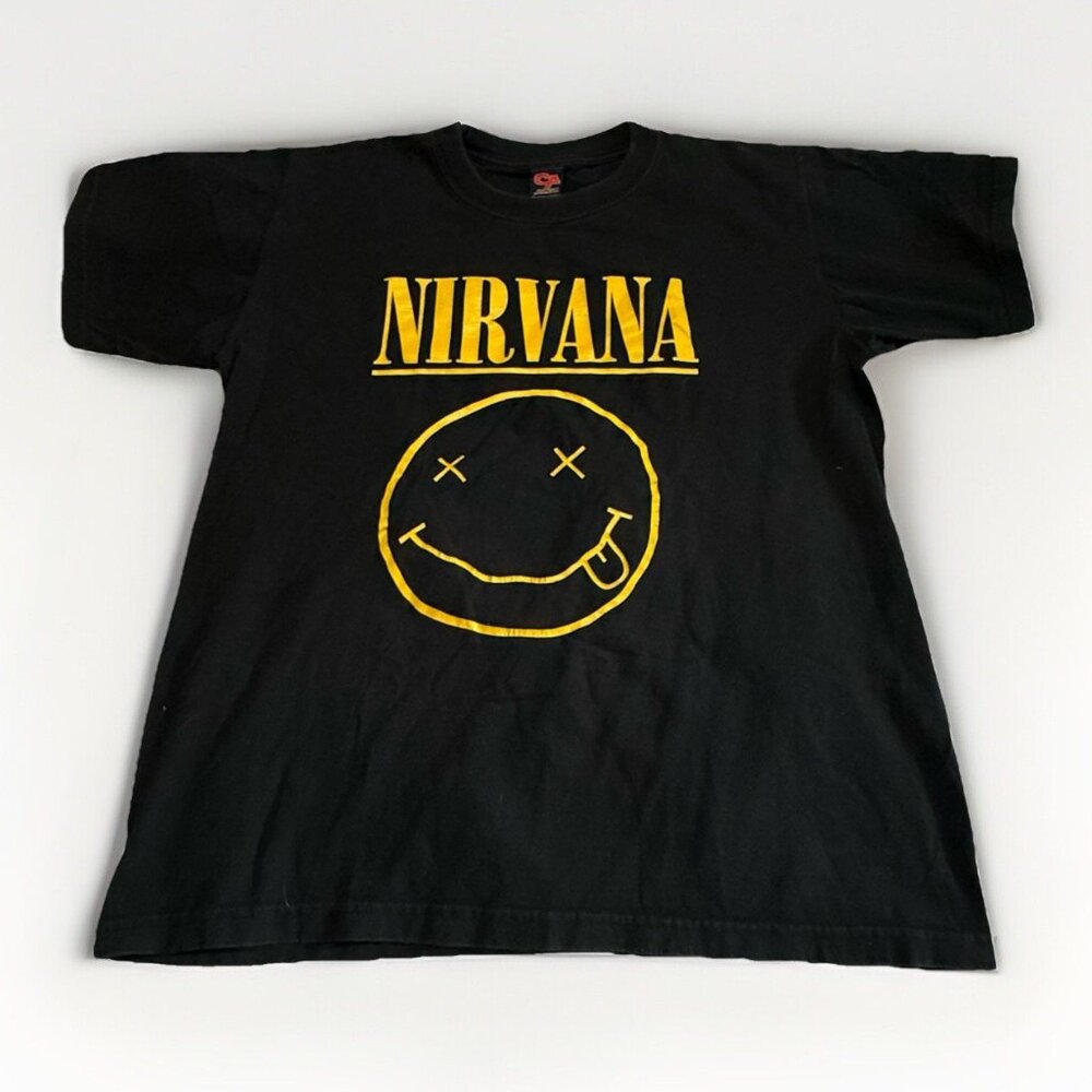 Nirvana T-shirt Mens Large Black Smiley Face Cotton Vintage 90s Cotton America